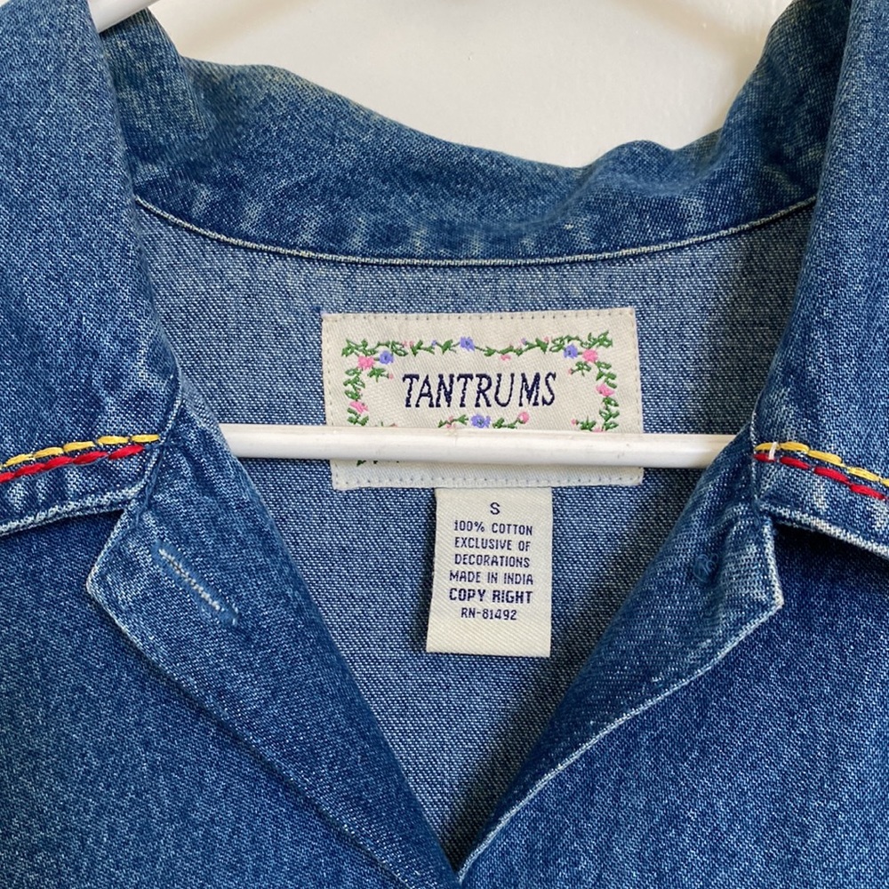 Embroidered and embellished oversized denim Jacket - Picture 2 of 5